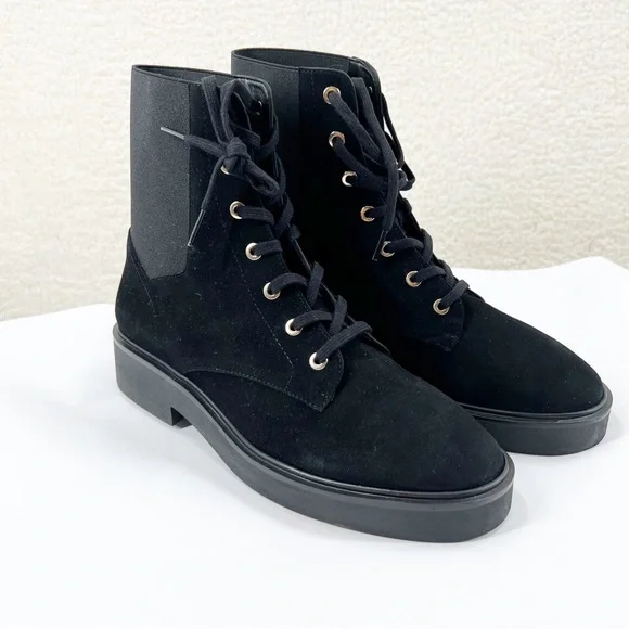Stuart weitzman black Henley Suede Combat Boot Size 8 New - Picture 1 of 9